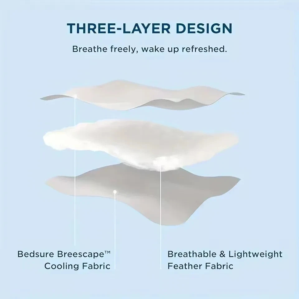Three-layer fabric design with text on a light blue background